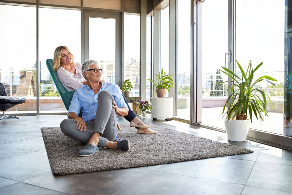 Affluent couple relaxing in a downtown penthouse